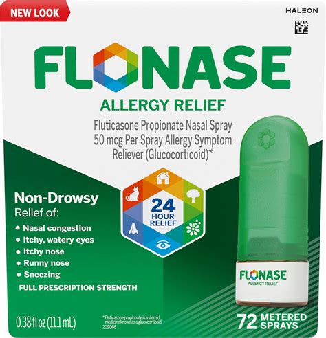 Flonase Allergy Relief Nasal Spray, 24 Hour Non Drowsy Allergy Medicine, Metered Nasal Spray ...