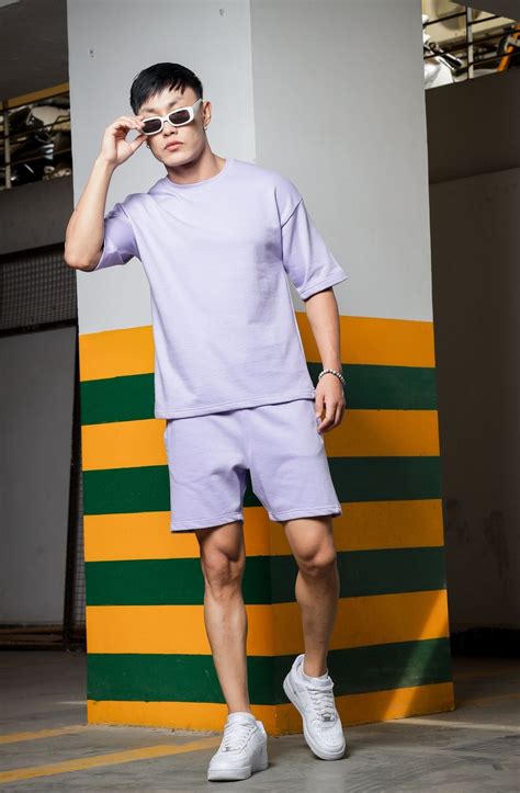Men's Relaxed Fit Cotton T-Shirt & Shorts Co-Ords Set - Lavender – Hush ...