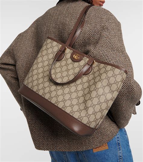 Ophidia GG Mini leather-trimmed tote bag in brown - Gucci | Mytheresa ...