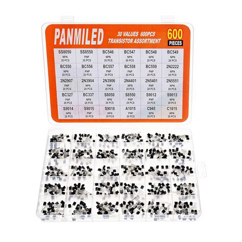 PANMILED 30 Values 600 Pieces Transistor Assortment Kit 2N2222 2N2907 ...