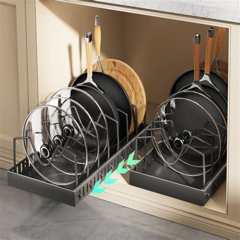 Pull Out Pots and Pans Organizer Under Cabinet, Sliding Lid Holder and ...