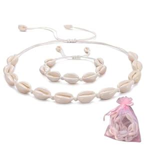 NAYAEARTH Handamde Natural Shell Cowrie Choker Necklace Bracelet Set ...
