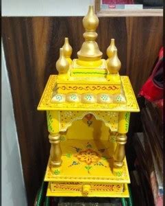 Rjkart YELLOW WITH GOLDEN DESIGN MANDIR SMALL Engineered Wood Home ...