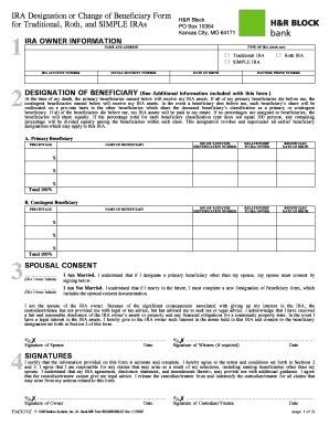 Fillable Online IRA Designation or Change of Beneficiary Form for ...