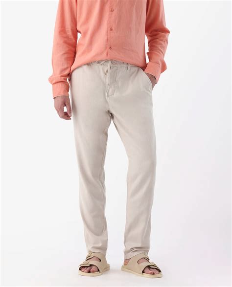 Rare Rabbit Men's Reric Pastel Beige Linen Blend Plain Regular Fit Tro