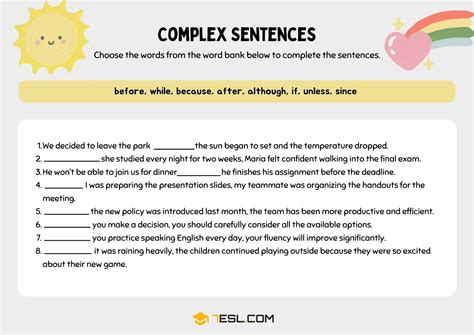 Mastering Complex Sentences: Guide, Exercises, and Answer Keys • 7ESL
