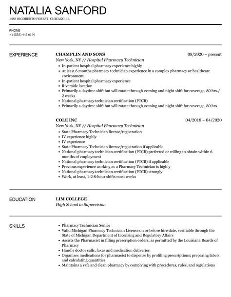 Hospital Pharmacy Technician Resume Samples | Velvet Jobs