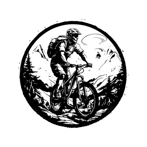 Sport extrême VTT logo vintage ligne art concept noir et blanc couleur ...