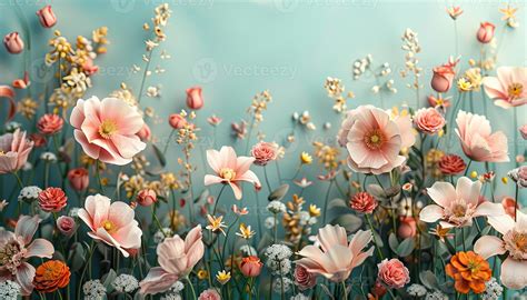 AI generated 3D illustration of beautiful spring flowers in the meadow ...