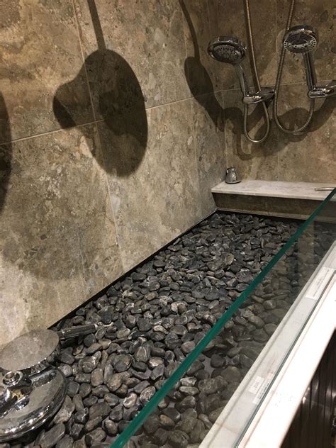 Pebble Shower Floor With Dark Grout