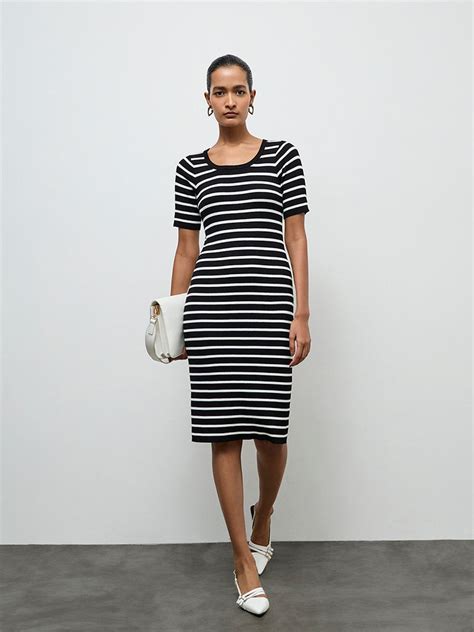 Buy Wardrobe Black Striped Bodycon Dress from Westside