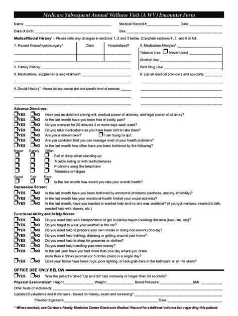 Fillable Online Medicare Subsequent Annual Wellness Visit (A WV ...