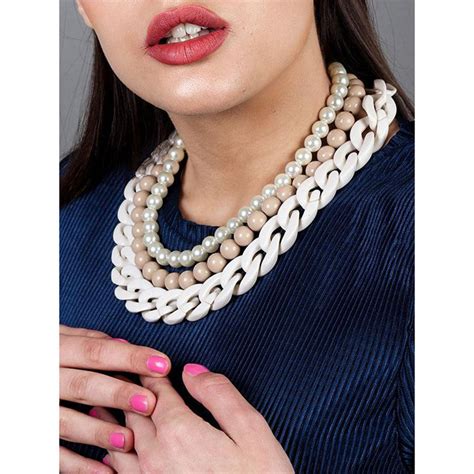 Buy Odette Chunky Multilayered Acrylic White & Beige Mixed Necklace Online