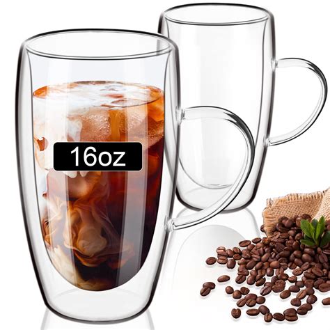 Amazon.com | PARACITY Double Wall Glass Coffee Mugs 16oz with Handle ...