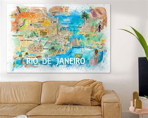 Rio de Janeiro Illustrated Map with Main Roads Landmarks and Highlights ...