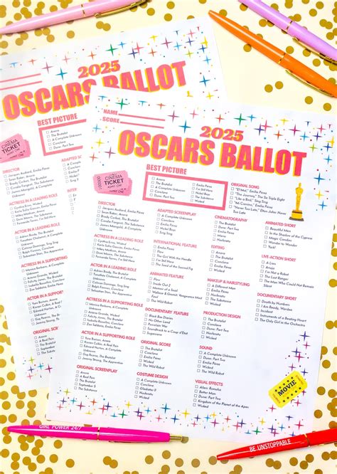 Free Printable 2025 Oscars Ballot! ⋆ Brite and Bubbly
