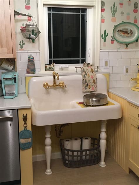 Vintage Kohler 42" Cast Iron Kitchen Sink with Drainboard and Brass ...