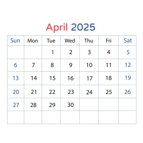 2025 English Calendar April Vector, English, Calendar, 2025 PNG and ...