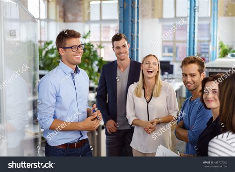 Laughing White Collar Workers Standing Around Stock Photo 486707080 | Shutterstock