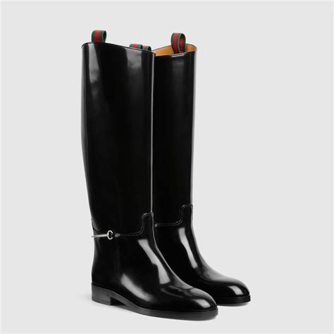 Women's boot with slim Horsebit in black shiny leather | GUCCI® FI