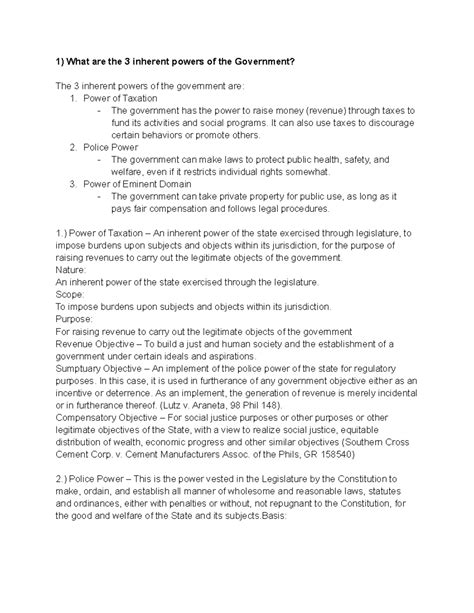 thingy notes ee - What are the 3 inherent powers of the Government? The ...