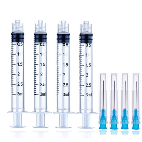 4 Pack 3ml Syringe with Needle, Disposable Syringes with Needle 23G, 1. ...