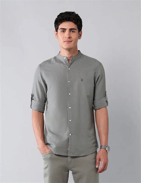 Pure Cotton Dark Grey Solid Denim Co Full Sleeve Shirt – South India ...