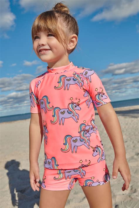 Girls Next Pink Fluro Unicorn 2 Piece Sunsafe Swim Set (3mths-7yrs ...