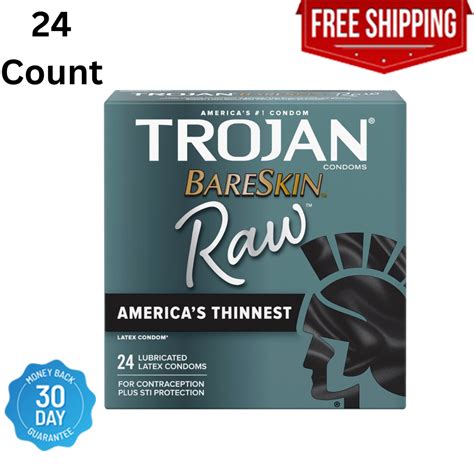 Trojan Bareskin RAW Thinnest Sensitive Lubricated Latex Condoms | eBay