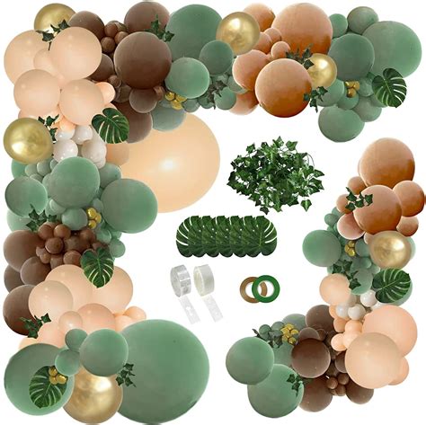 Qenwkxz 142pcs Balloon Garland Arch Kit, Jungle Safari Theme, Sage ...