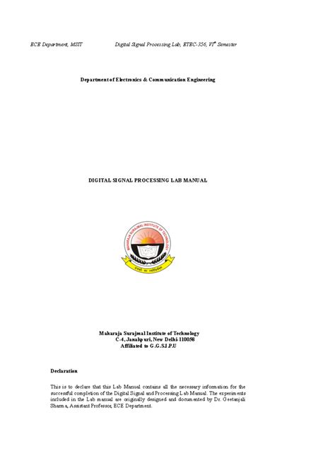 DSP manual updated bt geetanjali sharma - ECE Department, MSIT Digital ...
