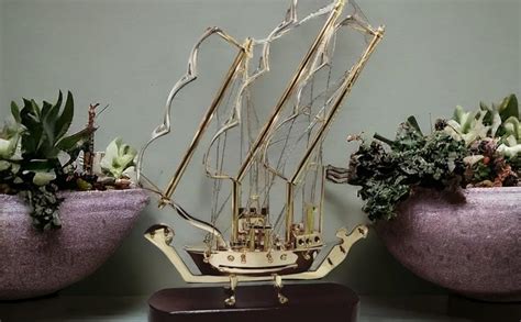 Buy Moon International Antique Brass Ship with Wooden Base (12 Inch ...
