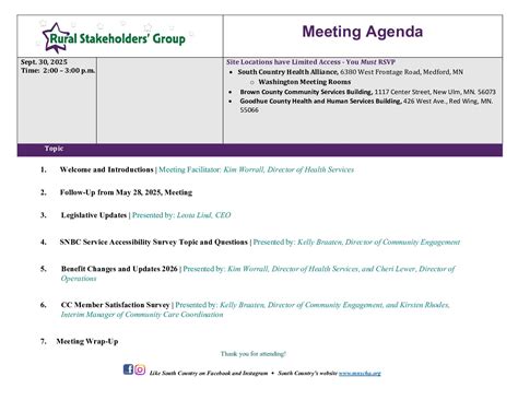 2025 Sept Rural Stakeholders Agenda - South Country Health Alliance