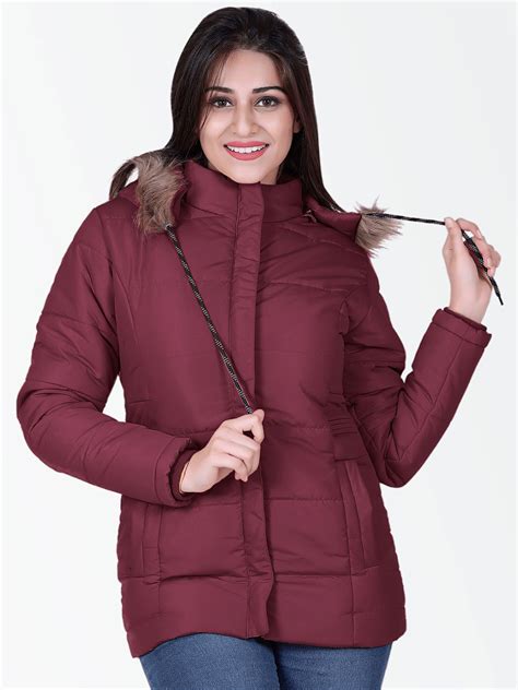Buy Brazo Women Hooded Lightweight Padded Jacket With Faux Fur Trim ...