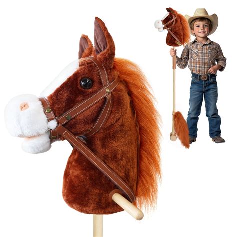 PLYFOU Plush Stick Horse with Wood Wheels Real Pony Neighing and Galloping Sounds Toy,Horse on A ...