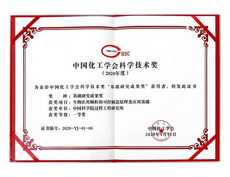 过程工程所荣获2020年中国化工学会科学技术奖基础研究成果一等奖--中国科学院过程工程研究所