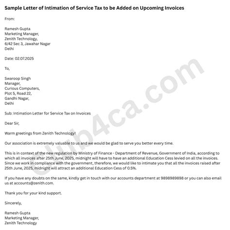 Image result for Intimation Letter Format