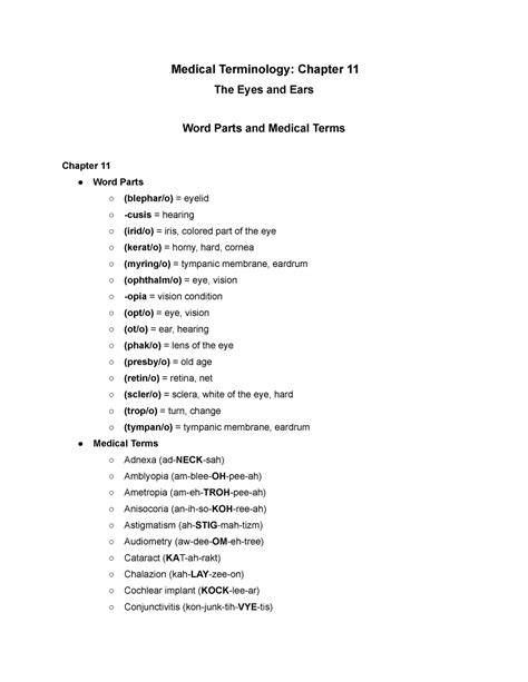 Word Parts and Medical Terms Ch. 11 - Medical Terminology: Chapter 11 ...