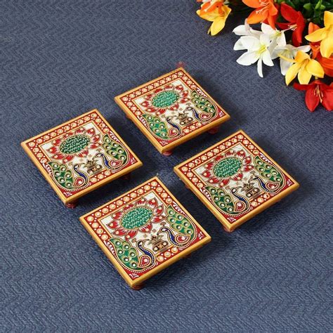 Handicrafts Paradise Marble Chowki Set of 10 pc with Intricate Floral ...