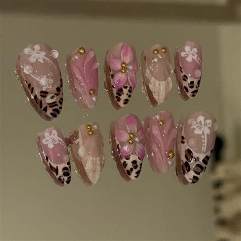 Handmade Animal Print Cheetah Floral Press On Nail... | Depop | Diy ...