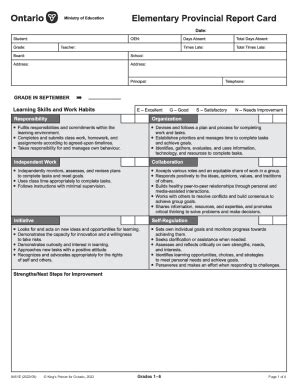 Fillable Online Elementary Provincial Report Card template for public ...