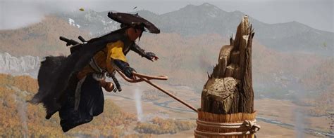 Player character Atsu looks down over a beautiful vista in Ghost of Yotei.