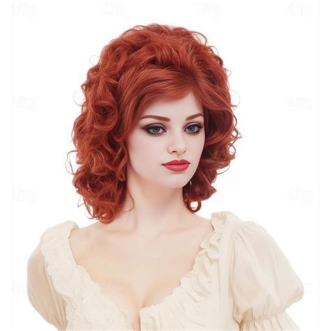 Long Curly Auburn Beehive Wig for Women Vintage Disco Wig Synthetic ...