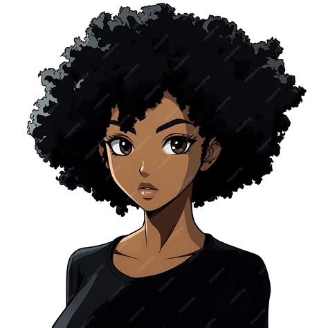 Anime style portrait of a black woman with afro hair | Premium AI ...