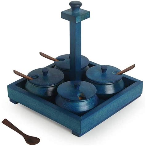 WOODHOBBLE Refreshement Jars Set with Tray & Spoons in Wood (60 ML ...