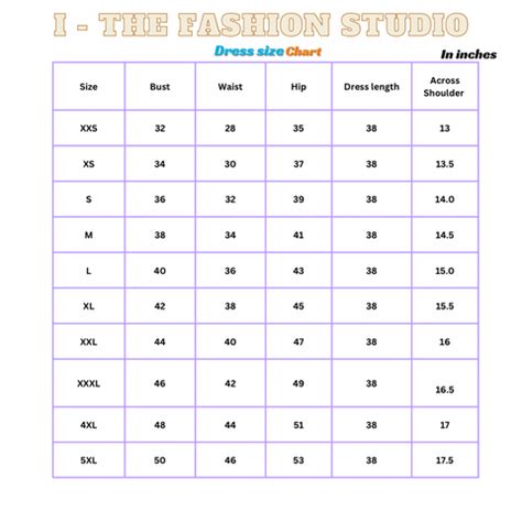 Size chart of Aditi Dress – The Label I