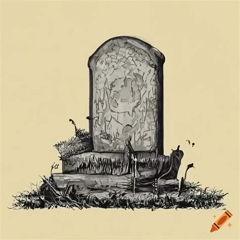 Vintage black and white drawing of a gravestone on Craiyon