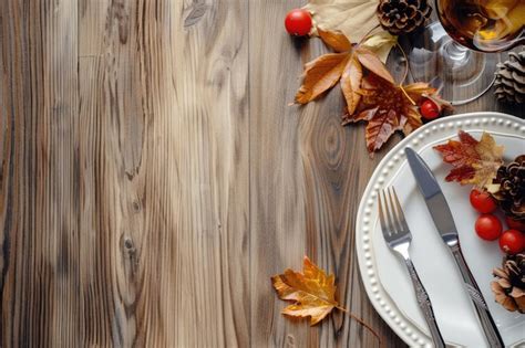 Elegant thanksgiving table setting wooden background with autumn leaves ...