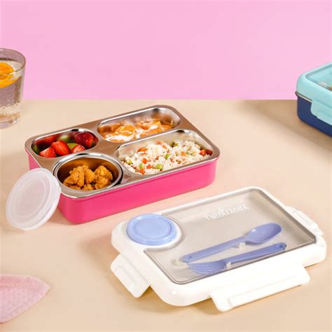 Bento Pink 4 Grid Stainless Steel Lunch Box For Office 950ml Online ...