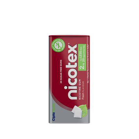 Buy Cipla Nicotex Nicotine Sugar Free Paan Gums 2mg | 29 Gums each Tin ...